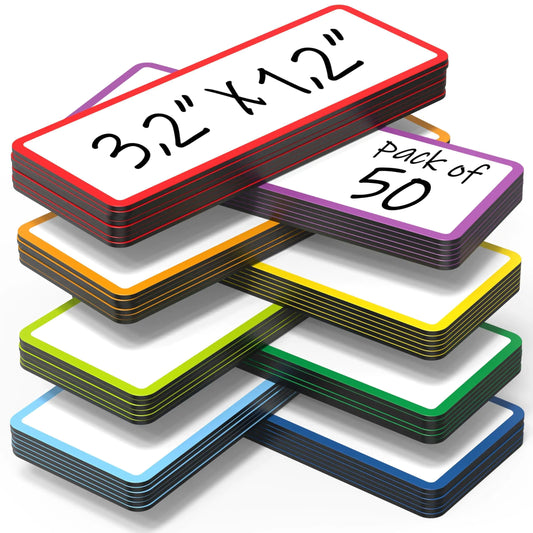 50 Pack Dry Erase Magnetic Labels 3.2x1.2 in Magnetic Name Tags for Classroom